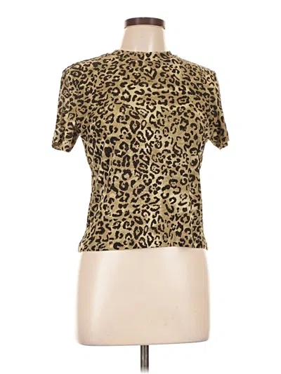 Pre-owned Kasper A.s.l. Short Sleeve Top Gold Animal Print Pattern High Neck Tops