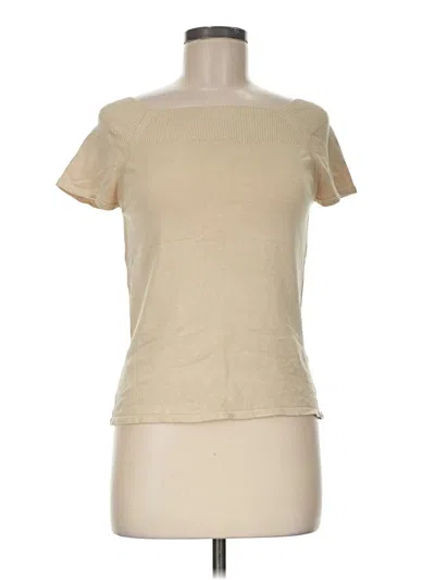 Pre-owned Kasper A.s.l. Short Sleeve Top Tan Crew Neck Tops