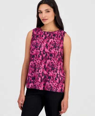 Kasper Asper Women's Printed Crewneck Sleeveless Pleated Blouse In Multi