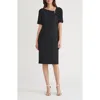 Kasper Asymmetric Neck Sheath Dress In Black