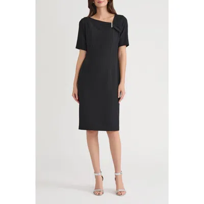 Kasper Asymmetric Neck Sheath Dress In Black