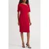 Kasper Asymmetric Neck Sheath Dress In Red