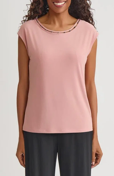 Kasper Beaded Neck Top In Pink