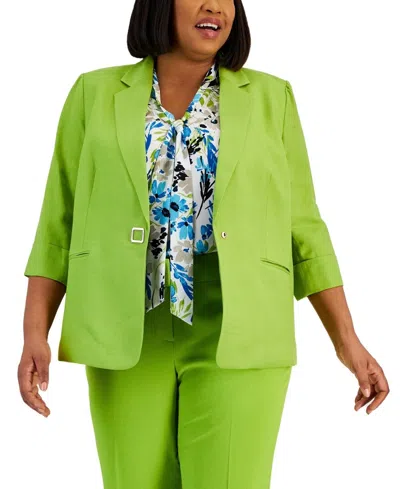 Kasper Blazer Jacket Women's Kiwi Lined Linen Notch Lapel 3/4 Sleeve Fts1211 In Multi