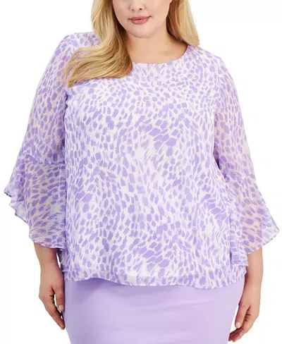 Kasper Blouse Top Womens Lavender Multi Ruffle Trimbell Sleeve Fts1210 In Purple