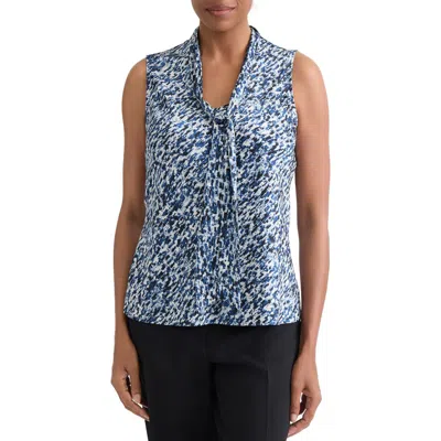 Kasper Blurred Print Tie Neck Sleeveless Top In Multi