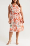 Kasper Botanical Print Cowl Neck Midi Dress In Pink
