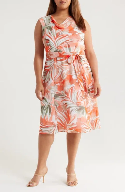 Kasper Botanical Print Cowl Neck Midi Dress In Pink