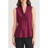 Kasper Bow Detail Sleeveless Satin Top In Burgundy