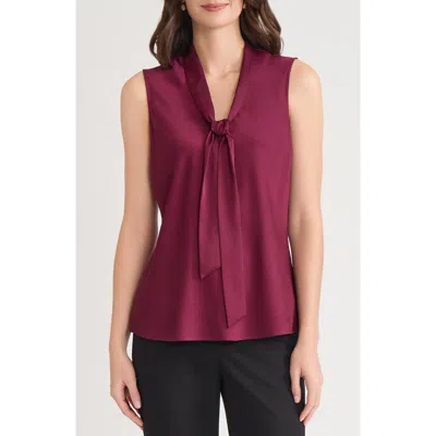 Kasper Bow Detail Sleeveless Satin Top In Burgundy