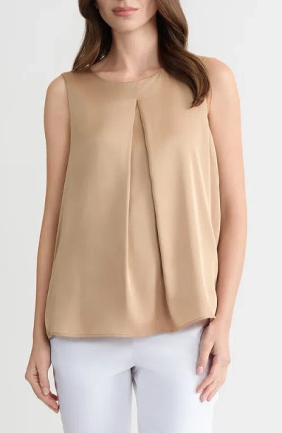 Kasper Box Pleat Sleeveless Matte Satin Top