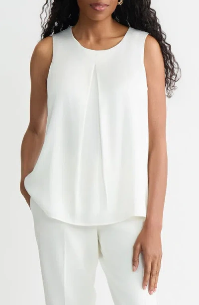 Kasper Box Pleat Sleeveless Matte Satin Top In White