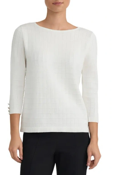 Kasper Box Texture Boat Neck Sweater In White