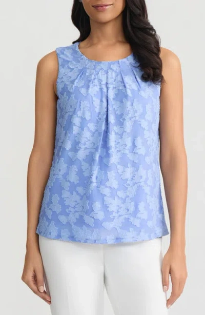 Kasper Burnout Floral Sleeveless Top In Blue