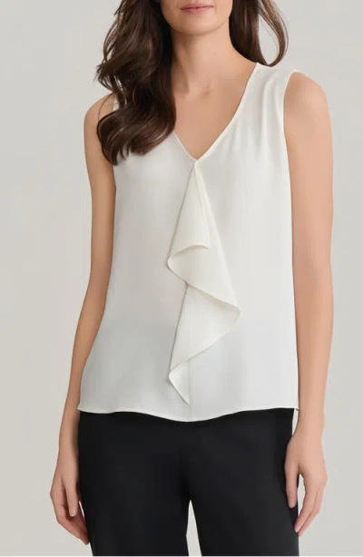 Kasper Cascade Ruffle Sleeveless Top In White