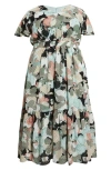 Kasper Clip Dot Flutter Sleeve Dress In Multi