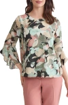 Kasper Clip Dot Ruffle Sleeve Top In Multi