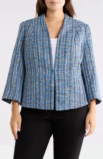 Kasper Collarless Tweed Blazer In Blue