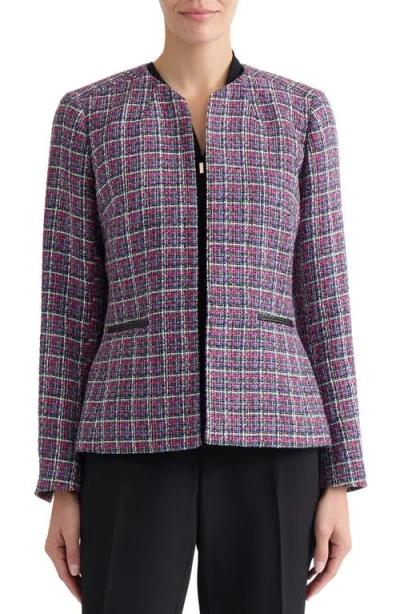 Kasper Collarless Tweed Jacket In Blue