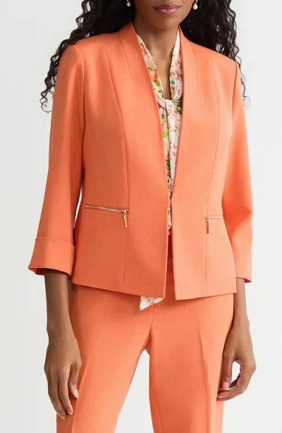 Kasper Collarless Zip Pocket Blazer In Orange