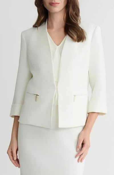 Kasper Collarless Zip Pocket Blazer In White