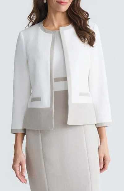 Kasper Colorblock Crepe Cardigan In Gray