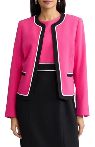 Kasper Colorblock Open Front Cardigan In Pink Perfection Multi