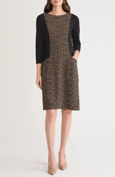 KASPER KASPER CONTRAST DETAIL LEOPARD PRINT DRESS