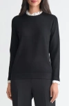 Kasper Contrast Lace Trim Collar Sweater In Black