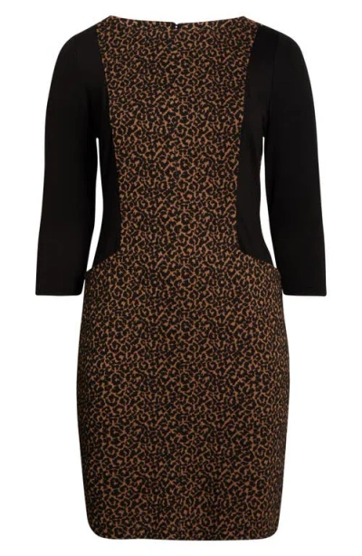 Kasper Contrast Long Sleeve Dress In Black