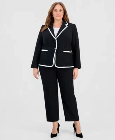 Kasper Contrast Trim Blazer Wide Leg Pants In Black,vanilla Ice