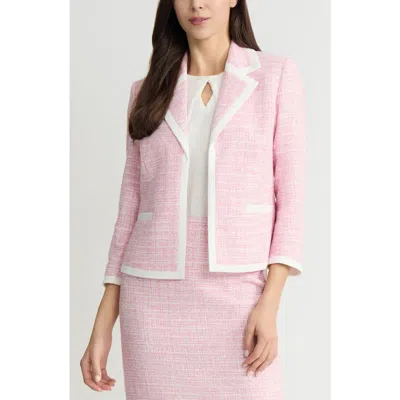 Kasper Contrast Trim Open Front Cardigan In Pink
