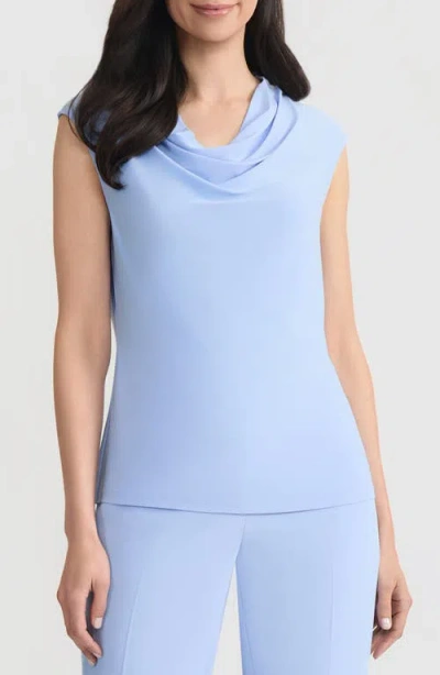 Kasper Cowl Neck Cap Sleeve Knit Top In Blue