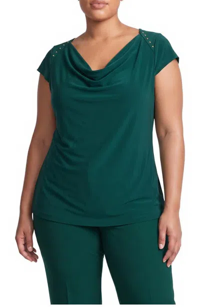 Kasper Cowl Neck Cap Sleeve Knit Top In Green