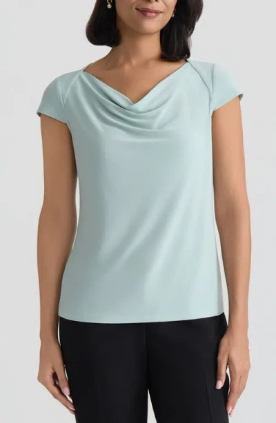 Kasper Cowl Neck Cap Sleeve Knit Top In Green