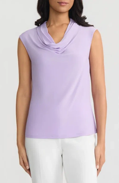 Kasper Cowl Neck Cap Sleeve Knit Top In Purple
