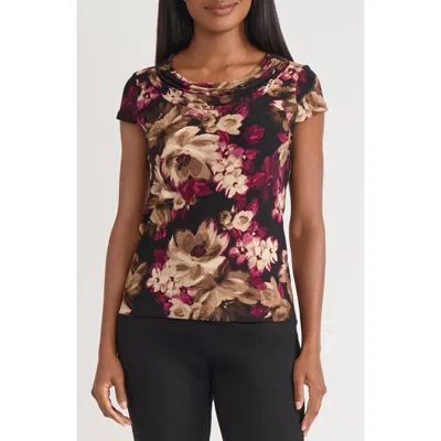 Kasper Cowl Neck Cap Sleeve Top In Multi