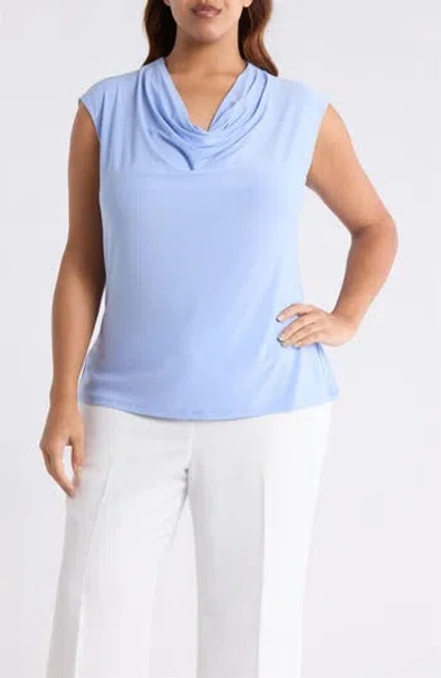 Kasper Cowl Neck Cap Sleeve Top In Paris Bleu