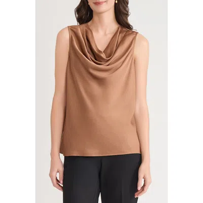 Kasper Cowl Neck Sleeveless Satin Top In Brown