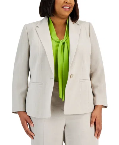Kasper Crepe Blazer Jacket Women's Summer Straw Stretch Notch Lapel Fts1097 In Beige