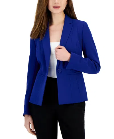 Kasper Crepe One-button Blazer In Blue