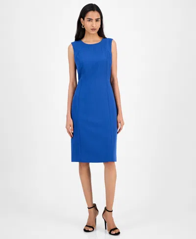 Kasper Crepe Sleeveless Round-neck Sheath Dress, Regular & Petite In Blue