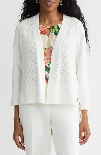 Kasper Diagonal Open Stitch Cardigan In White