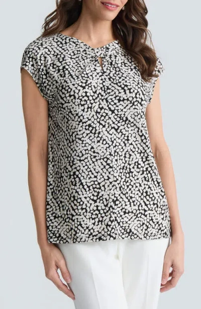 Kasper Dot Print Scrunch Neck Knit Top In Black