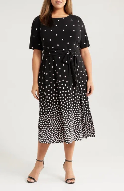 Kasper Dot Tie Waist Midi Dress In Black Multi