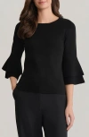 Kasper Double Flare Sleeve Sweater In Black