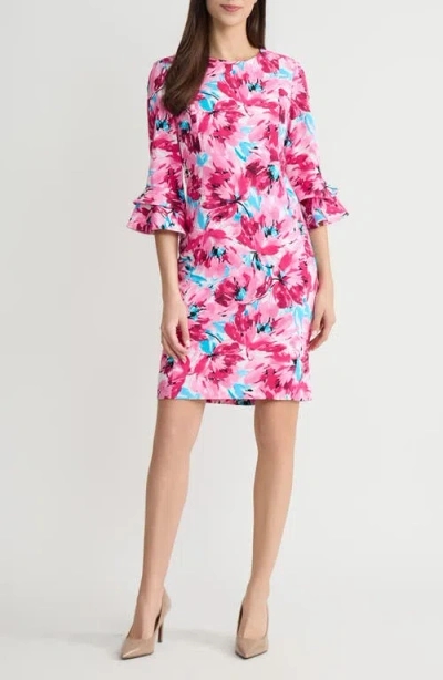 Kasper Double Flutter Sleeve Dress In Pink
