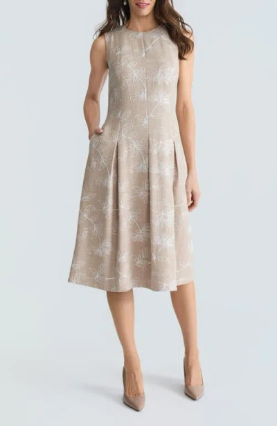 Kasper Embroidered Fit & Flare Dress In Brown