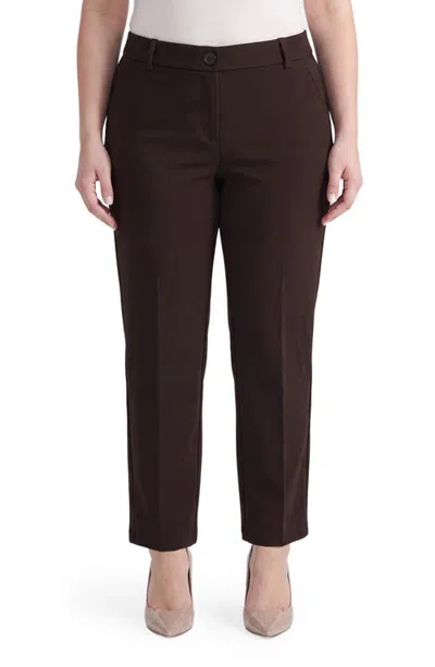 Kasper Faux Fly Trousers In Rich Chocolate