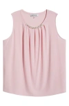 Kasper Faux Pearl Embellished Sleeveless Pleat Neck Top In Tutu Pink